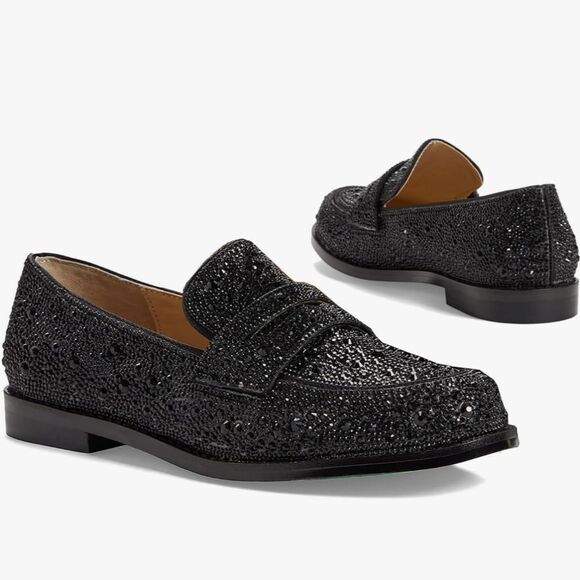 BRAND NEW SUGAR RHINESTONE GLITTER   ROUND TOE SLIP-ON  LOAFERS - Picture 1 of 16